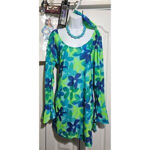 Underwraps Wild Flower Costume 70s Go Go Power Groovy Mini Dress Hippie Mod XL